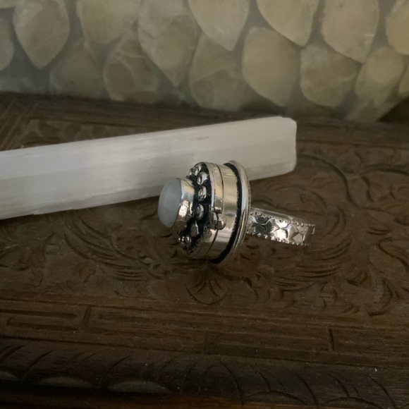 Silver Moonstone Poison Ring - Picture 5 of 11